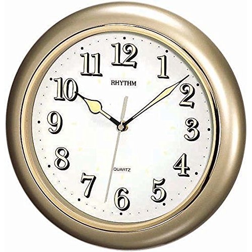 Rhythm Value Added Wall Clock Super Luminous Analog Gold Colour